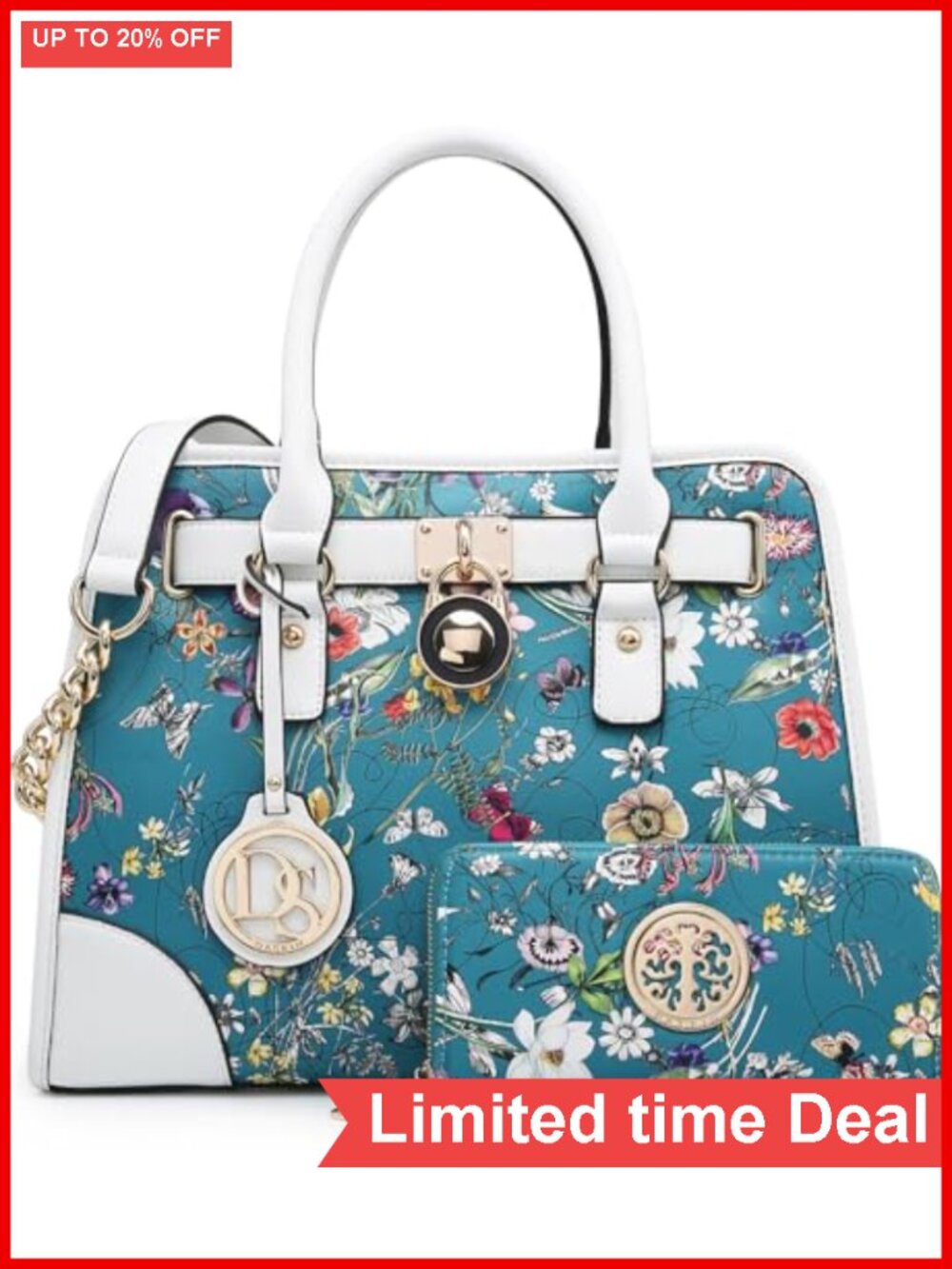 Vegan Leather Satchel Purse with Detachable Chain Strap, Work Tote Bag Set of 2